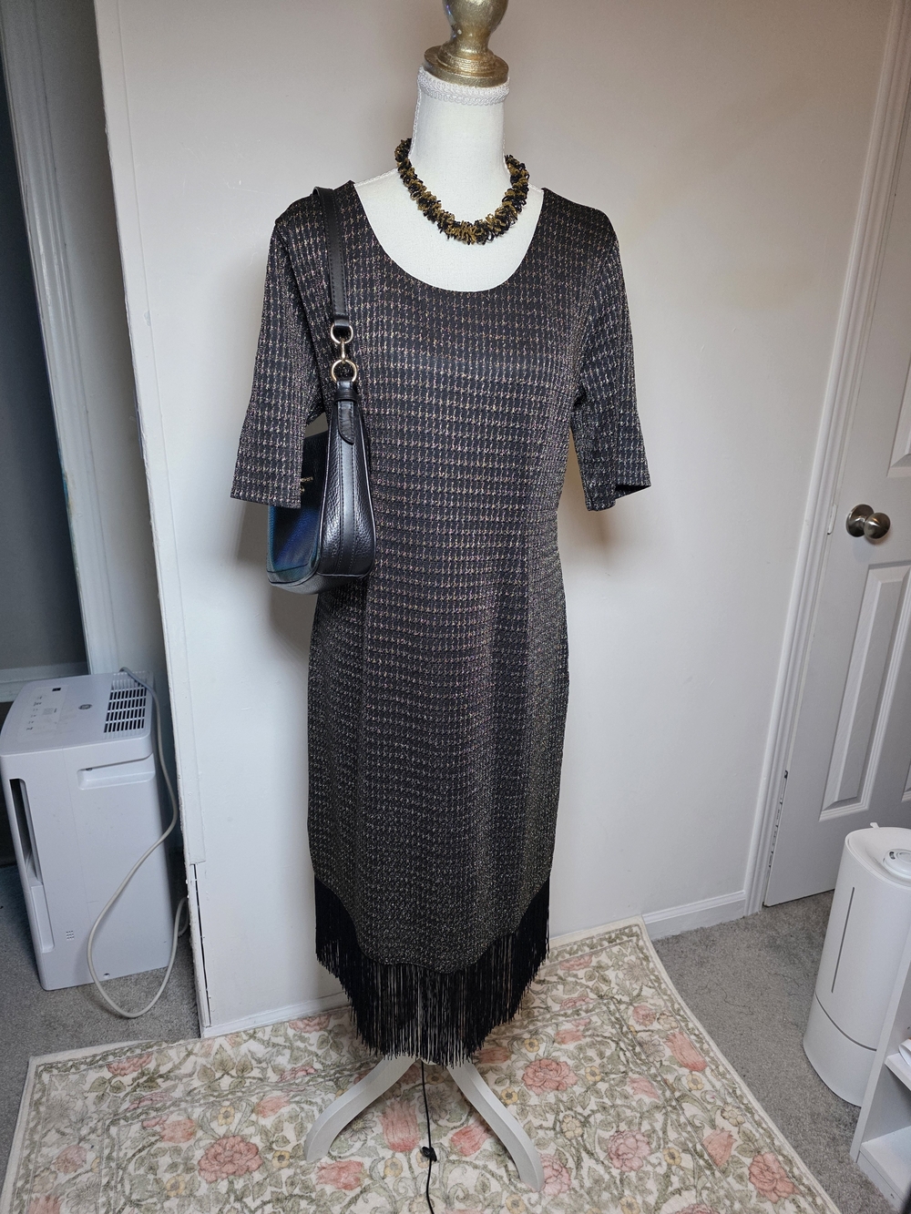 Isaac Mizrahi Live Always Isaac Lurex Metallic Fringe Knit Cocktail Dress M